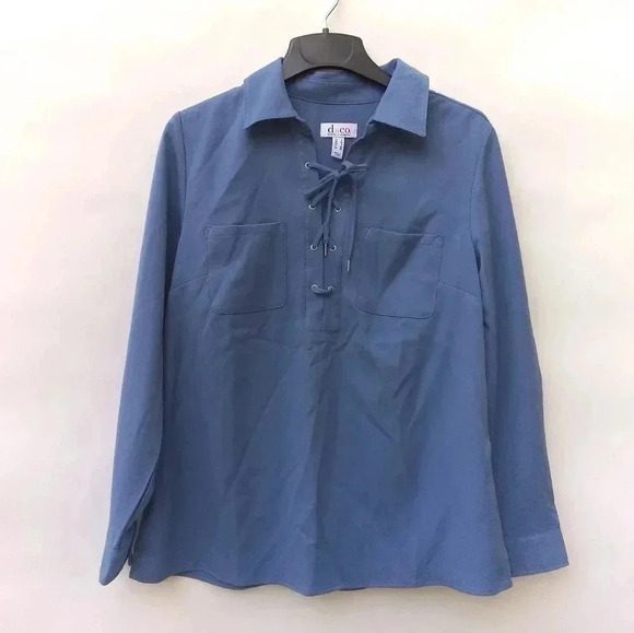 ❤️Denim& Co Stretch Woven Lace-Up Pullover Shirt - Picture 1 of 7